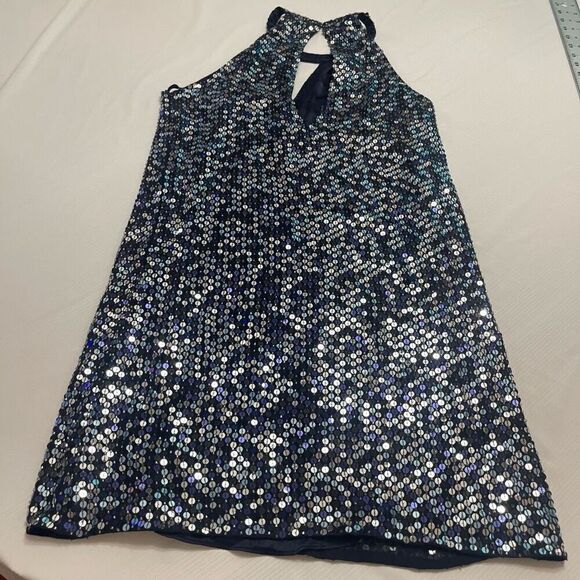 PARKER Sequin Beaded Aquarius Blue Keyhole Halter Cocktail Dress Evening Size 4 - Picture 12 of 14